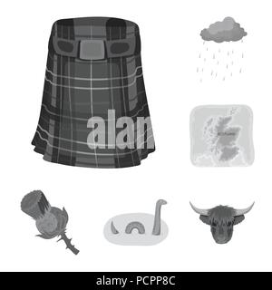 Land Schottland monochrome Icons im Set Sammlung für Design. Sightseeing, Kultur und Tradition vektor Symbol lieferbar Abbildung. Stock Vektor