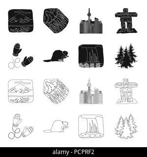 Kanadische Tanne, Biber und andere Symbole von Kanada. Kanada Sammlung Icons in Schwarz, Outline style Vektor Symbol lieferbar Abbildung. Stock Vektor