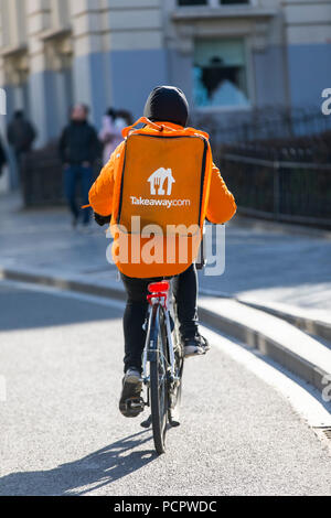 Fahrradkurier, Lieferservice, Restaurant, Lieferservice, direkt an den Kunden, Takeawaycom, Brüssel, Stockfoto