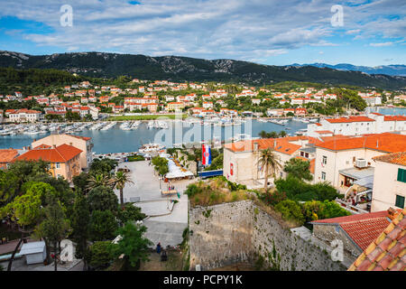 Rab Altstadt, Blick auf den Hafen Stockfoto