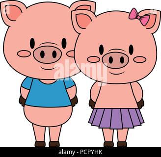 Nett und adorable Paar piggy Zeichen Vector Illustration Design Stock Vektor