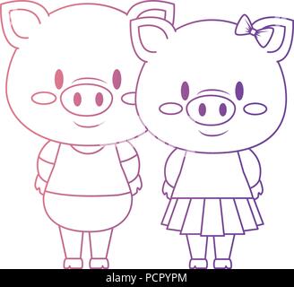 Nett und adorable Paar piggy Zeichen Vector Illustration Design Stock Vektor