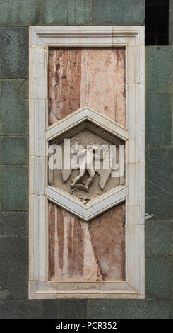 Daedalus als Personifizierung der mechanischen Künste in den sechseckigen Relief dargestellt durch die italienische Renaissance Bildhauer Andrea Pisano (1348-1350) auf der Giotto Campanile (Campanile di Giotto) in Florenz, Toskana, Italien. Stockfoto