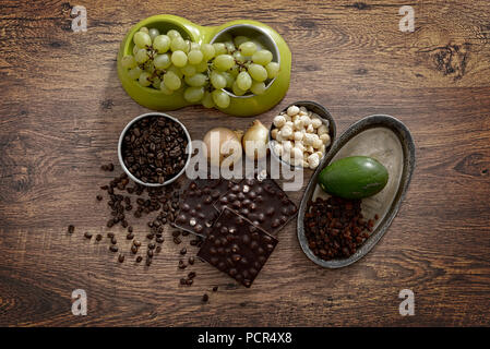 Lebensmittel und Zutaten giftig für Hunde Stockfoto