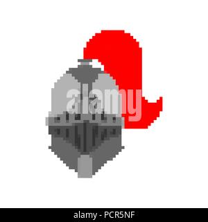 Kopf Ritter pixel Art Helm Metal Armor Krieger 8 Bit. Digitale eisernen Rüstung. Schild und Schwert. Vector Illustration Stock Vektor