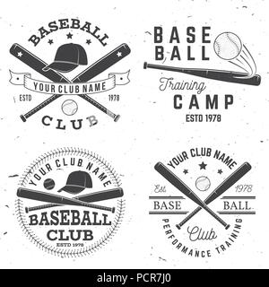 Satz von Baseball oder Softball club Abzeichen. Vector Illustration. Konzept für Hemd oder Logo, Print, Stempel oder T-Stück. Vintage Typografie Design mit Baseballschläger, Kappe und Ball für Baseball Silhouette. Stock Vektor