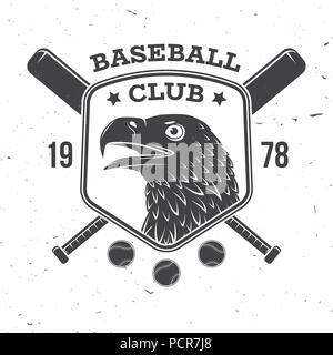 Baseball club Abzeichen. Vector Illustration. Konzept für Hemd oder Logo, Print, Stempel oder T-Stück. Vintage Typografie Design mit Baseballschläger, Adler und Ball für Baseball Silhouette. Stock Vektor