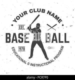 Baseball club Abzeichen. Vector Illustration. Konzept für Hemd oder Logo, Print, Stempel oder T-Stück. Vintage Typografie Design mit Baseball Schläger und Ball für Baseball Silhouette. Stock Vektor