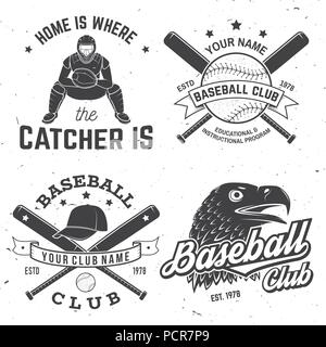 Satz von Baseball oder Softball club Abzeichen. Vector Illustration. Konzept für Hemd oder Logo, Print, Stempel oder T-Stück. Vintage Typografie Design mit Baseballschläger, Kappe, Adler und Ball für Baseball Silhouette. Stock Vektor