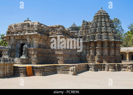 Das 13. Jahrhundert Prasanna Channakeshava oder Hoysalakesava, Tempel von Somnathpur in Karnataka, Indien, für seine Schnitzereien bekannt. Stockfoto