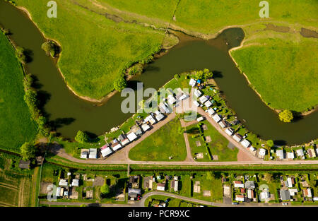 Renaturierung der Lippe wiesen im Bereich Hamm, Lippe, Lippe maeander, Campingplatz Uentrop-an-der-Lippe, LIFE+ Projekt Lippeaue Hamm, Luftbildaufnahmen Mai 2015, Ruhrgebiet, Lippe wiesen Hamm, Nordrhein-Westfalen, Deutschland Stockfoto