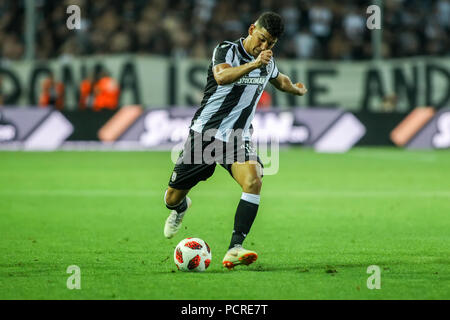 Thessaloniki, Griechenland - 24. Juli 2018: Die Spieler von PAOK Dimitris Limnios in Aktion während der UEFA Champions League zweite Qualifikationsrunde übereinstimmen, 1. Stockfoto