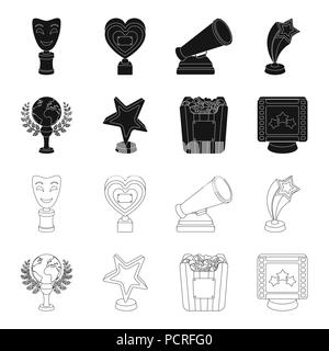 Einen goldenen Preis in Form eines Sterns, die goldene Kugel und andere Preise. Movie Awards Sammlung Icons Set in Schwarz, Outline style Vektor Symbol lieferbar illustr Stock Vektor