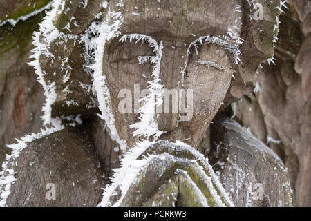 Frosty Holzskulptur der betenden Engel auf dem Friedhof in litauische Landschaft in Marijampole, Litauen. Stockfoto