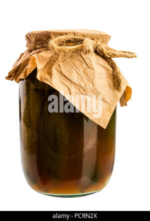 Gläser mit eingemachten hausgemachte Gurke mit Tomatensauce. Stockfoto