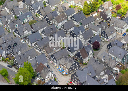 Am Alten Flecken, Altstadt von Freudenberg, Fachwerkhäuser, Luftaufnahme von Freudenberg Stockfoto