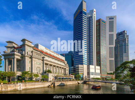 Fullerton Hotel Singapore River und Financial District Wolkenkratzer, Zentral, Central Business District, Anderson Bridge, Singapur, Asien, Singapur Stockfoto