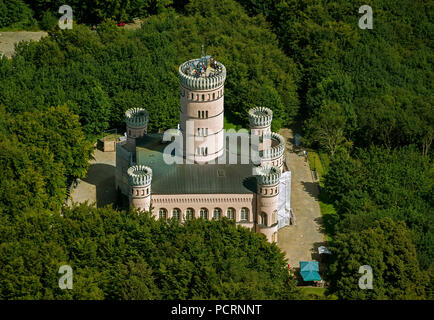 Luftaufnahme, Jagdschloss Granitz mit Schinkel Turm, Aussichtsturm, Fialen, Binz, Insel Rügen, Mecklenburg-Vorpommern, Deutschland, Europa Stockfoto