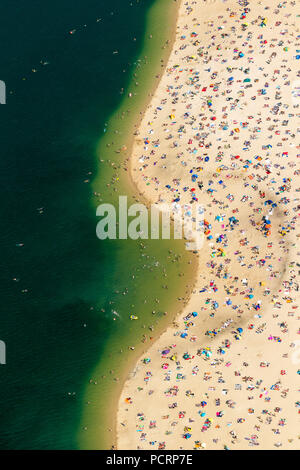 Luftaufnahme, Sandstrand, Schwimmen, See, Ufer, am See, Silbersee, Silver Lake, Badestrand, zwischen Duelmen und Haltern, freigegeben Sandgruben in der Nähe von Haltern, Baden, Badesee, Haltern am See, Ruhrgebiet, Nordrhein-Westfalen, Deutschland, Europa Stockfoto