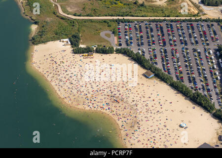 Luftaufnahme, Sandstrand, Schwimmen, See, Ufer, am See, Silbersee, Silver Lake, Badestrand, zwischen Duelmen und Haltern, freigegeben Sandgruben in der Nähe von Haltern, Baden, Badesee, Haltern am See, Ruhrgebiet, Nordrhein-Westfalen, Deutschland, Europa Stockfoto