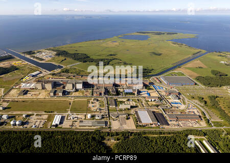 Luftaufnahme, Reaktor Haus ehemaligen Kernkraftwerk Kernkraftwerk Lubmin, Rubenow, Greifswalder Bodden, Mecklenburg-Vorpommern, Deutschland, Europa Stockfoto