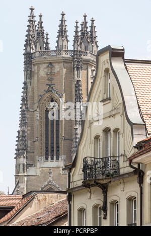 Altstadt mit Dom St. Nikolaus, Fribourg, Kanton Freiburg, West Switzerland, Schweiz Stockfoto