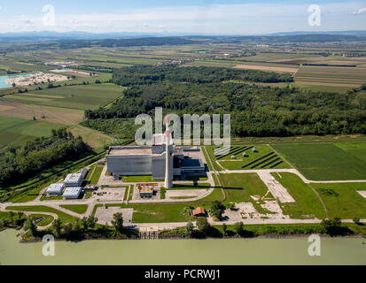 Luftaufnahme, Atomkraftwerk Zwentendorf Tullnerfeld Atomkraftwerk, Kernkraftwerk, Siedewasserreaktor, Referendum, zwentendorf an der Donau, Niederösterreich, Österreich Stockfoto