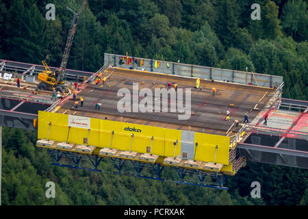 Luftaufnahme, Brücke Baustelle Nuttlar A46, Luftaufnahmen der höchsten Brücke NRW s, Bestwig, Sauerland, Nordrhein-Westfalen, Deutschland Stockfoto