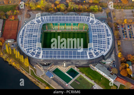 Luftaufnahme, im Stadion des Bundesligisten SV Werder Bremen, Weserstadion, Wuseum, Photovoltaik, Bremen, Bremen, Bremen, Deutschland, Europa Stockfoto