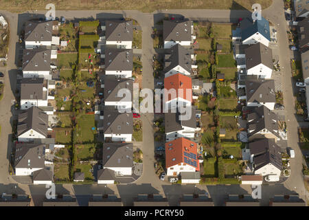 Luftaufnahme, Menglinghausen, Gebäude, Reihenhäuser, Gärten, Entwicklung, Siedlung, Dortmund, Ruhrgebiet, Nordrhein-Westfalen, Deutschland, Europa Stockfoto