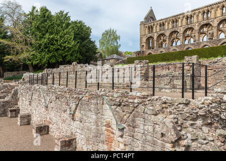 Blick auf die Ruinen der Jedburgh Abbey in Scottish Borders. Stockfoto