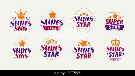 Super Star, von Logos oder Etiketten eingestellt. Popularität, Ruhm Symbol. Schriftzug Vektor Stock Vektor