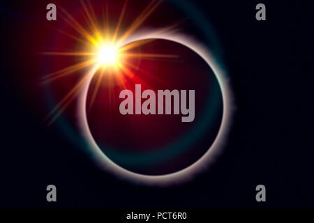 Totale Sonnenfinsternis mit Diamond Ring Effekt Stockfoto