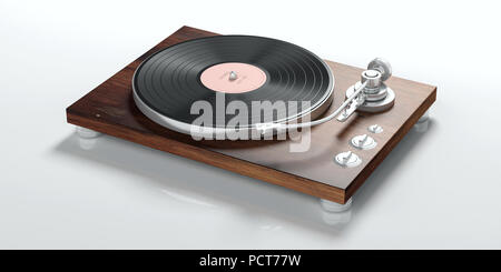 Vinyl LP Plattenspieler auf weißem Hintergrund. 3D-Darstellung Stockfoto