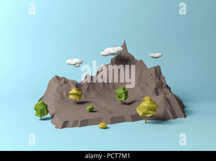 Pologonal cartoon Berglandschaft, 3D-Rendering Stockfoto