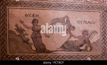 Stock Mosaik der eine mythologische Liebesgeschichte von Pyramos und Thisbe im Haus des Dionysos, Paphos, Zypern Stockfoto
