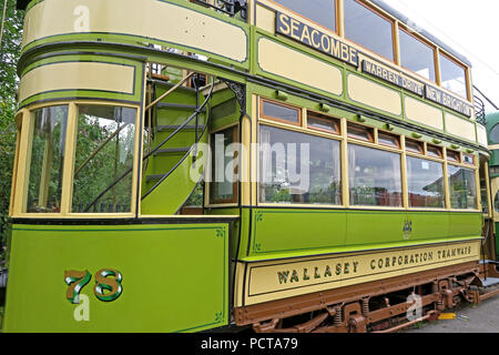 Wirral öffentliche Straßenbahn, Grün Creme 78 Seacombe Straßenbahn, Merseyside, North West England, Großbritannien Stockfoto
