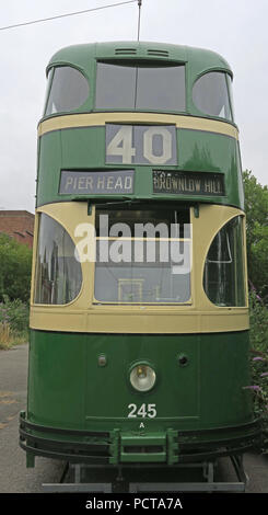 Wirral öffentliche Straßenbahn, Grün Creme Pierhead Brownlow hill Straßenbahn, Merseyside, North West England, Großbritannien Stockfoto