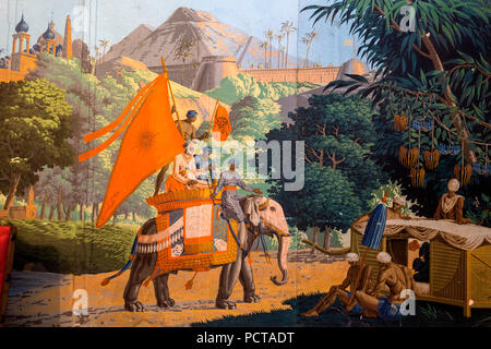 Seidentapeten mit Fernöstlichen Motive, Casa De Sezim, Grande Escolha Weingut in der Region Minho, der Garten von Portugal, Nespereira, Braga district, Portugal, Europa Stockfoto