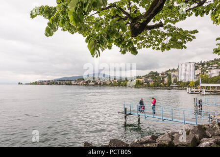 Ufer auf dem See, Montreux, Genfer See, Kanton Waadt, Schweiz Stockfoto