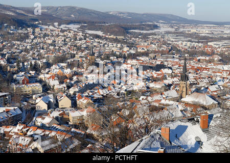 Blick über die Altstadt von Wernigerode im Morgenlicht, Harz, Sachsen-Anhalt, Deutschland Stockfoto