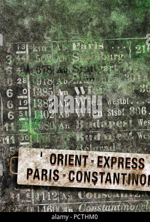 Orient Express, Zug Zeichen, Paris - Konstantinopel, Zeitplan, [M], RailArt, Grafiken, Erstellen Stockfoto