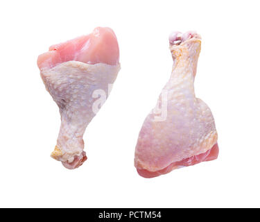 Raw Hähnchenschenkel auf weißem Hintergrund Stockfoto