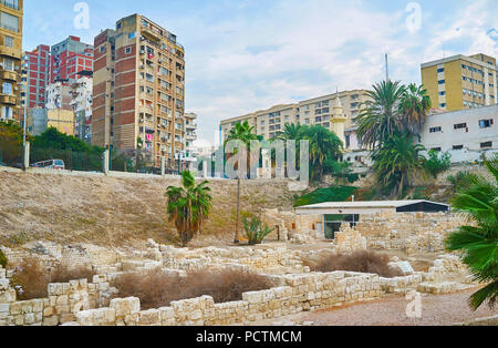 Reste von römischen Villen, in Kom-Ad Dikka archäologische Stätte erhalten, auch bekannt als Roman Auditorium oder Amphitheater, Alexandria, Ägypten. Stockfoto