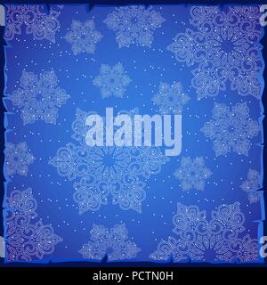 Probe Weihnachten bunte Karte oder Verpackung Papier. Die Textur der Schneeflocken. Helle winter Hintergrund für Grüße, Einladungen und anderen Karten. Vektor. Stock Vektor