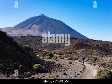 Ruta Arenas Negras Wanderweg und Pico del Teide Vulkan Teide Nationalpark Las Cañadas del Teide National Park, Teneriffa, Kanarische Inseln, Kanarische Inseln, Spanien Stockfoto