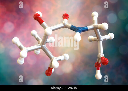 Vitamin B5 (Pantothensäure), molekulare Modell. Dieses Vitamin ist für die Synthese von Coenzym-A erforderlichen Atome sind als Kugeln dargestellt und sind farblich codiert: Carbon (grau), Wasserstoff (weiß), Stickstoff (blau) und Sauerstoff (rot). Stockfoto