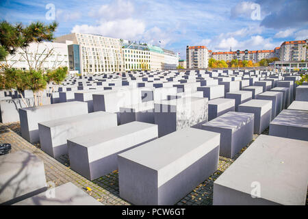 BERLIN, DEUTSCHLAND - 15 April, 2017: Denkmal für die ermordeten Juden Europas am 15. April 2017 in Berlin, Deutschland. Auch bekannt als das Holocaust-mahnmal, ich Stockfoto