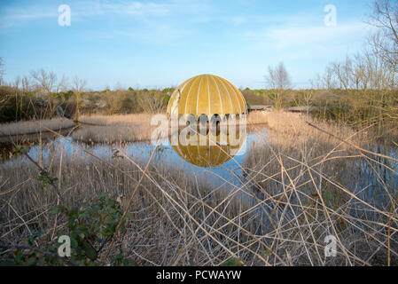 Specht Es hat einen alten Diskothek in Cervia Italien, durch einen Brand in den 80er Jahren zerstört. Jetzt einem verlassenen Struktur alle ist, links Stockfoto