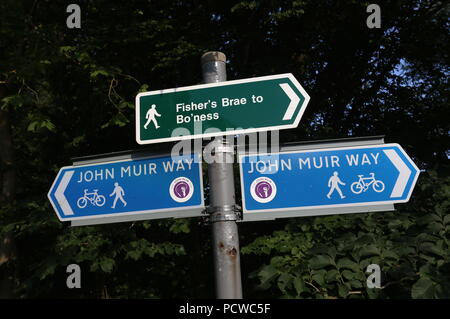 Zeichen auf dem John Muir Weg in der Nähe von Bo'ness Schottland Juli 2018 Stockfoto